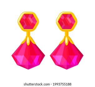 Auriculares de oro con piedras preciosas de rubí sobre fondo blanco
