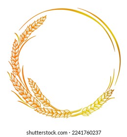 gold ears of wheat wreath, frame vector illustration. bakery industry. Logo emblem for text