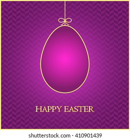 Gold Easter card with purple egg. Vector illustration