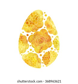 Gold Easter egg with abstract pattern. Vector isolated on white background. Watercolor yellow golden texture
