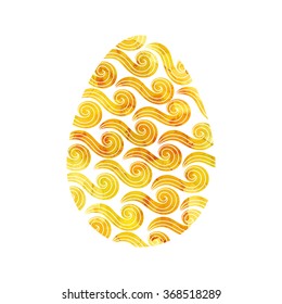 Gold Easter egg with abstract wave pattern. Vector isolated on white background. Watercolor yellow golden texture