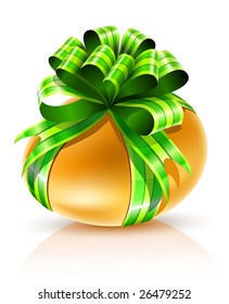 gold easter egg with green ribbon isolated - vector illustration