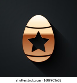 Gold Easter egg icon isolated on black background. Happy Easter. Long shadow style. Vector Illustration