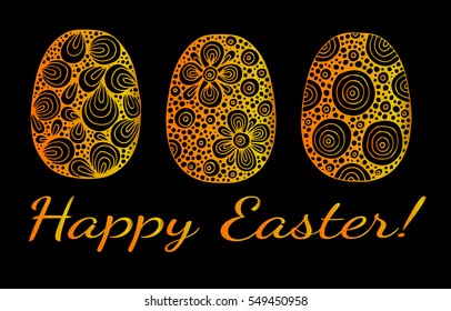 Gold Easter egg with inscription Happy Easter. Can be used for card, invitation, posters, texture backgrounds, placards, banners.