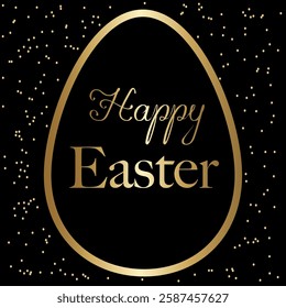 Gold Easter egg. Linear gold egg with text. Vector illustration. Happy Easter list.