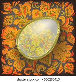 Gold easter egg on dark floral background