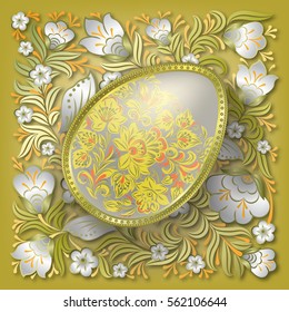 Gold easter egg on golden floral background