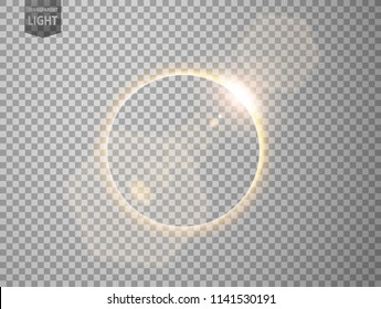 Gold eclipse with lens flare. isolated on transparent background. Vector Illustration