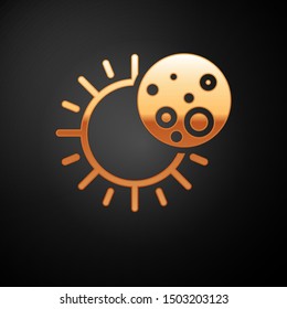 Gold Eclipse of the sun icon isolated on black background. Total sonar eclipse.  Vector Illustration