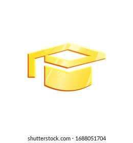 Gold Education vector concept. Graduation cap metal icon. Symbol achievement illustration sign isolated on white background. Graphic hat Knowledge pictogramm. Angular design of academic degree.