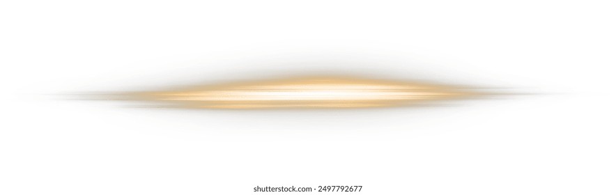 Gold effect horizontal lens flares pack. Laser beams, horizontal light rays. Beautiful light flares. Glowing streaks on white background. Light line effect gold png.	
