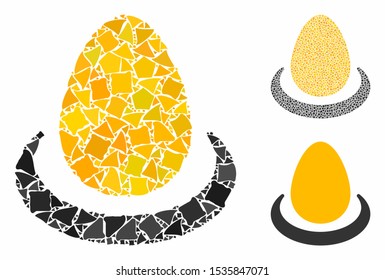 Gold egg deposit composition of abrupt items in various sizes and color tints, based on gold egg deposit icon. Vector joggly items are combined into collage.