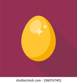 Gold Egg flat icon with long shadow isolated on purple background. Simple gold egg in flat style, vector illustration for web and mobile design.