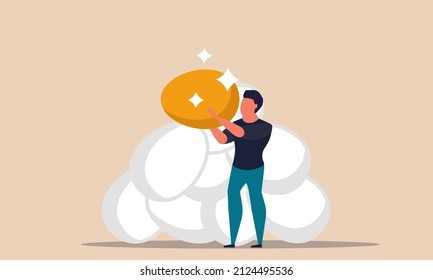 Gold egg money with man and business capital budget. Value increase wealth and luck growth profit vector illustration concept. Investment to cost economy and golden revenue. Finance opportunity