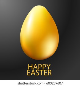 Gold egg on dark background with happy easter text. Vector illustration.