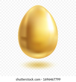 Gold egg with shadow. Wealth and religion symbol. Realistic precious Easter  egg isolated  on transparent background. greeting card template. Premium vector illustration.