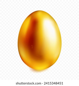 Gold egg with shadow. Wealth and religion symbol. Realistic precious Easter egg isolated on transparent background. greeting card template. Premium vector illustration.