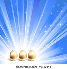 Gold eggs and blue star background