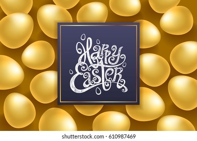 gold eggs happy easter lettering modern calligraphy, vector art