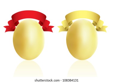 Gold  eggs with red and gold ribbons. Vector