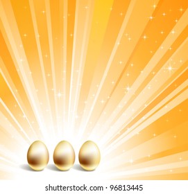 Gold eggs and yellow star background