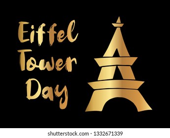 Gold "Eiffel Tower Day" Text or Typography with Icon. Vector Illustration for Graphic Design, Poster, Background, Wallpaper, Greetings for Holiday, and more.
