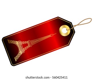 Gold Eiffel Tower on gift tag illustration
