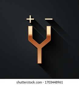 Gold Electric cable icon isolated on black background. Long shadow style. Vector Illustration