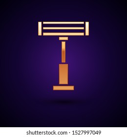 Gold Electric heater icon isolated on dark blue background. Infrared floor heater with remote control. House climate control.  Vector Illustration