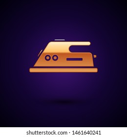 Gold Electric iron icon isolated on dark blue background. Steam iron. Vector Illustration Gold Electric iron icon isolated on dark blue background. Steam iron. Vector Illustration