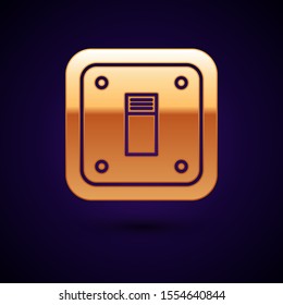Gold Electric light switch icon isolated on dark blue background. On and Off icon. Dimmer light switch sign. Concept of energy saving.  Vector Illustration