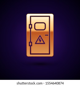 Gold Electrical cabinet icon isolated on dark blue background.  Vector Illustration