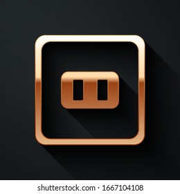 Gold Electrical outlet icon isolated on black background. Power socket. Rosette symbol. Long shadow style. Vector Illustration