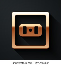 Gold Electrical outlet icon isolated on black background. Power socket. Rosette symbol. Long shadow style. Vector Illustration