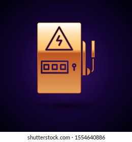 Gold Electrical panel icon isolated on dark blue background.  Vector Illustration