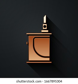 Gold Electronic cigarette icon isolated on black background. Vape smoking tool. Vaporizer Device. Long shadow style. Vector Illustration