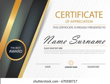 Gold Elegance horizontal certificate with Vector illustration ,white frame certificate template with clean and modern pattern presentation