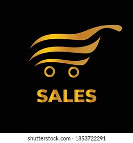 Gold elegance sales business logo with shopping cart.