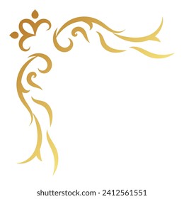 Goldene elegante Vintage-Ecke und Rahmen-Element. Zierkurvenvektor. Klassisches Schwirl-Linienschmuck. Filigree Design kalligraphische Dekoration für Rahmen, Grußkarte, Einladung, Menü, Zertifikat.