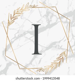 I - Gold elegant alphabet and modern gold lines.