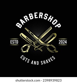 Gold Elegant Barbershop Logo Design Template