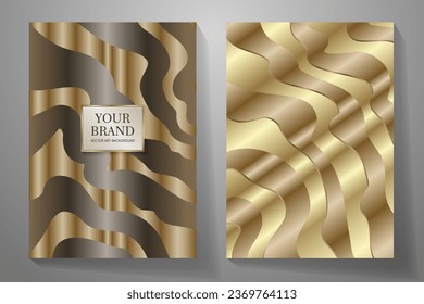 Gold elegant cover design set.  Luxury vector background collection with gold lines for cover design, invitation, poster, flyer, wedding card, luxe invite, business banner, prestigious voucher, menu.