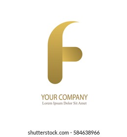 gold elegant f 3d initial letter typography logotype design for brand and company identity