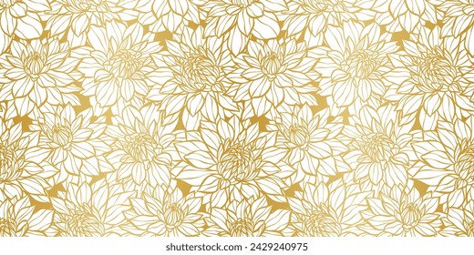 Fondo elegante de la flor del oro, diseño de la impresión floral de dahlia del patrón de repetición del vector