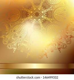 Gold elegant flower background with a lace pattern, luxury greeting card, eps10