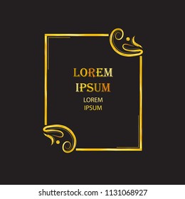 Gold elegant frame with   doodles. Vector design .