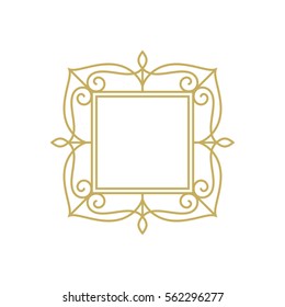 Gold elegant frame. Line art monogram for your design. Vector illustration.