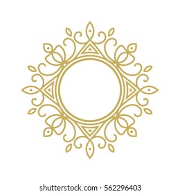 Gold elegant frame. Line art monogram for your design. Vector illustration.