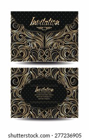 Gold elegant invitation envelopes with floral background