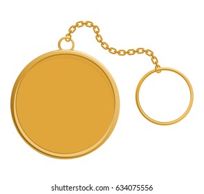 Gold elegant key chain, flat vector illustration isolated on white background.
Mockup for design, business, web design.